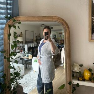 Magaschoni Silver Knit Tie Front Cardigan Shot Sleeve Sparkle Duster Medium